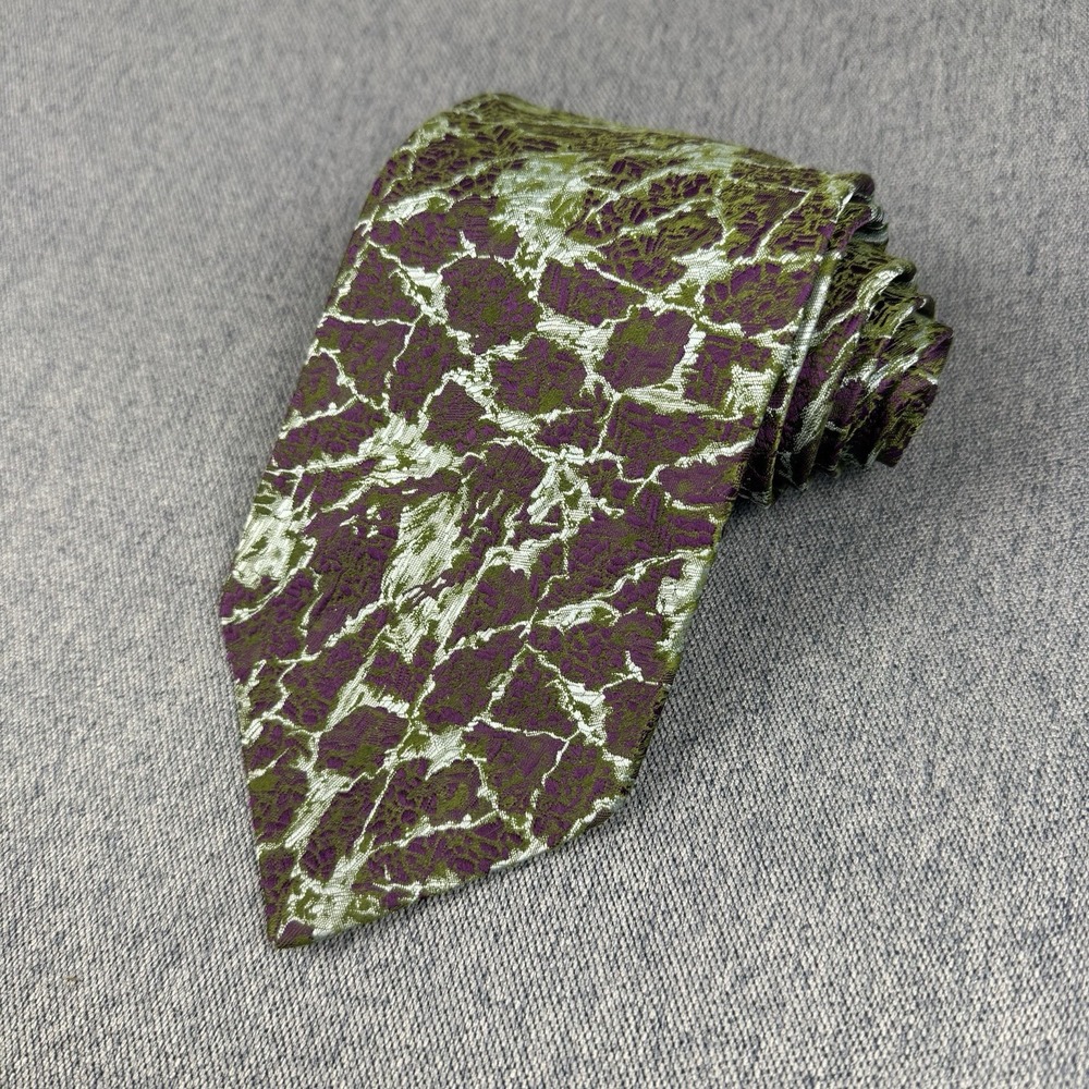 Vintage 1980s Christian Dior Mens Tie Plum & Green Funky Print Iridescent 4"